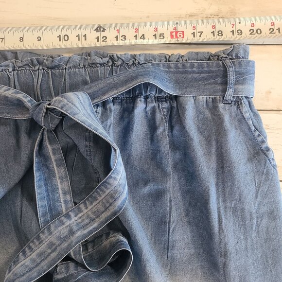 Zenana Palazzo Pants Chambray Wide Leg Paper Bag Waist Casual Frayed Hem NEW 3X - Picture 4 of 8